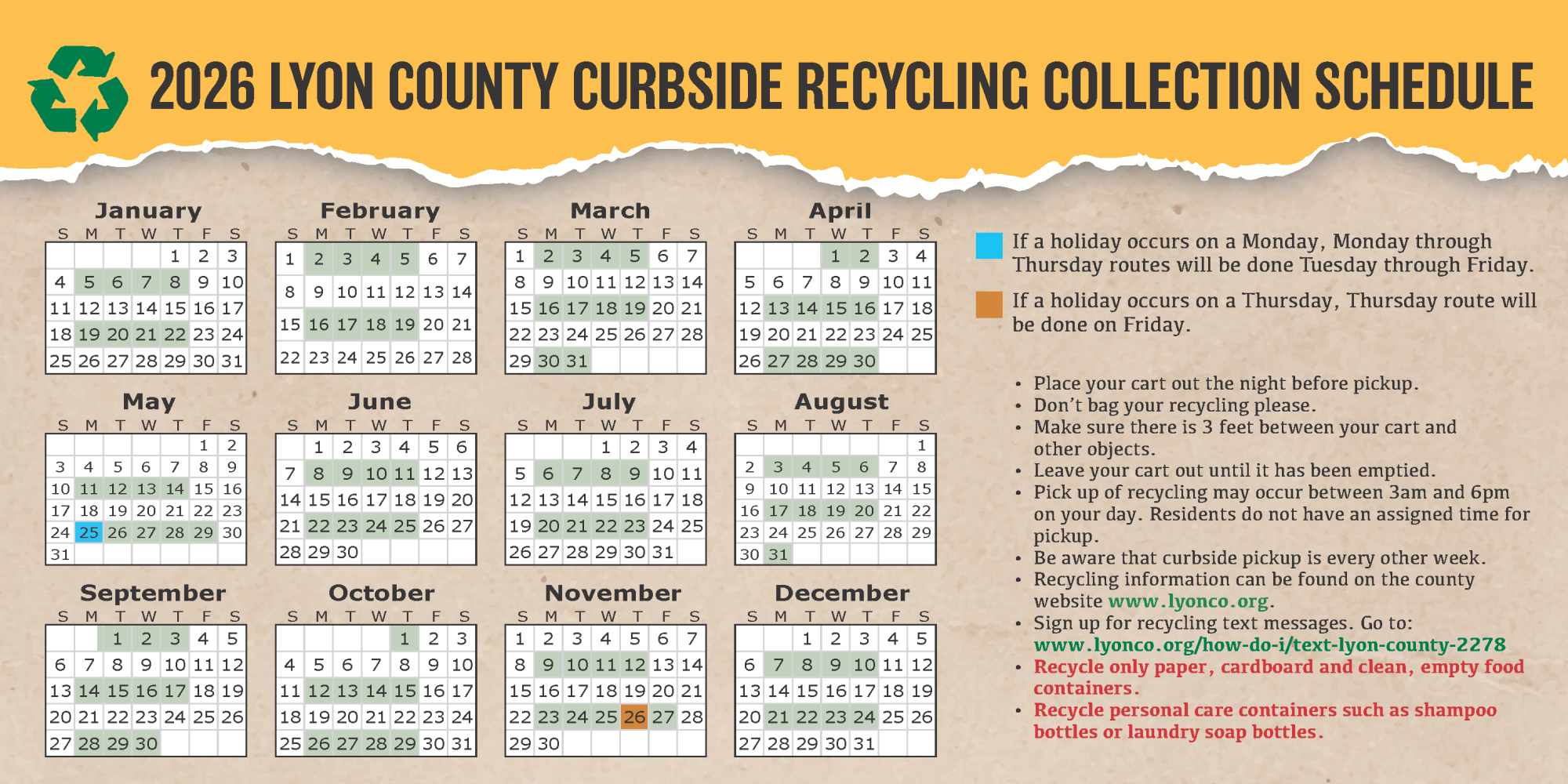 2026- Lyon Co_Recycling Schedule_Page_1